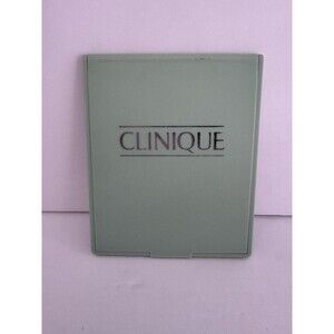 Vintage CLINIQUE Compact Mirror Green Plastic Silver Full Logo Travel Portable